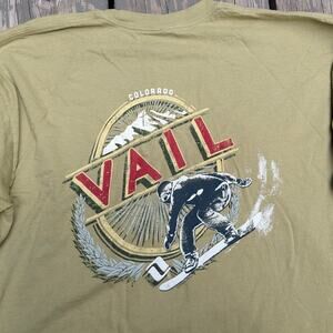 Crazy Shirts Vail Colorado Snowboarder Graphic T-Shirt Men's XL Olive Green